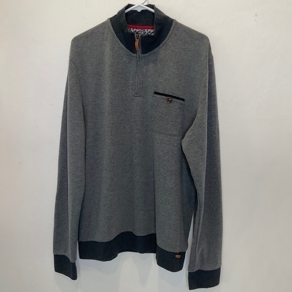 Ted Baker London 1/4 Zip Pullover Sweater Leather Trim Grey Size 7 - Picture 2 of 14